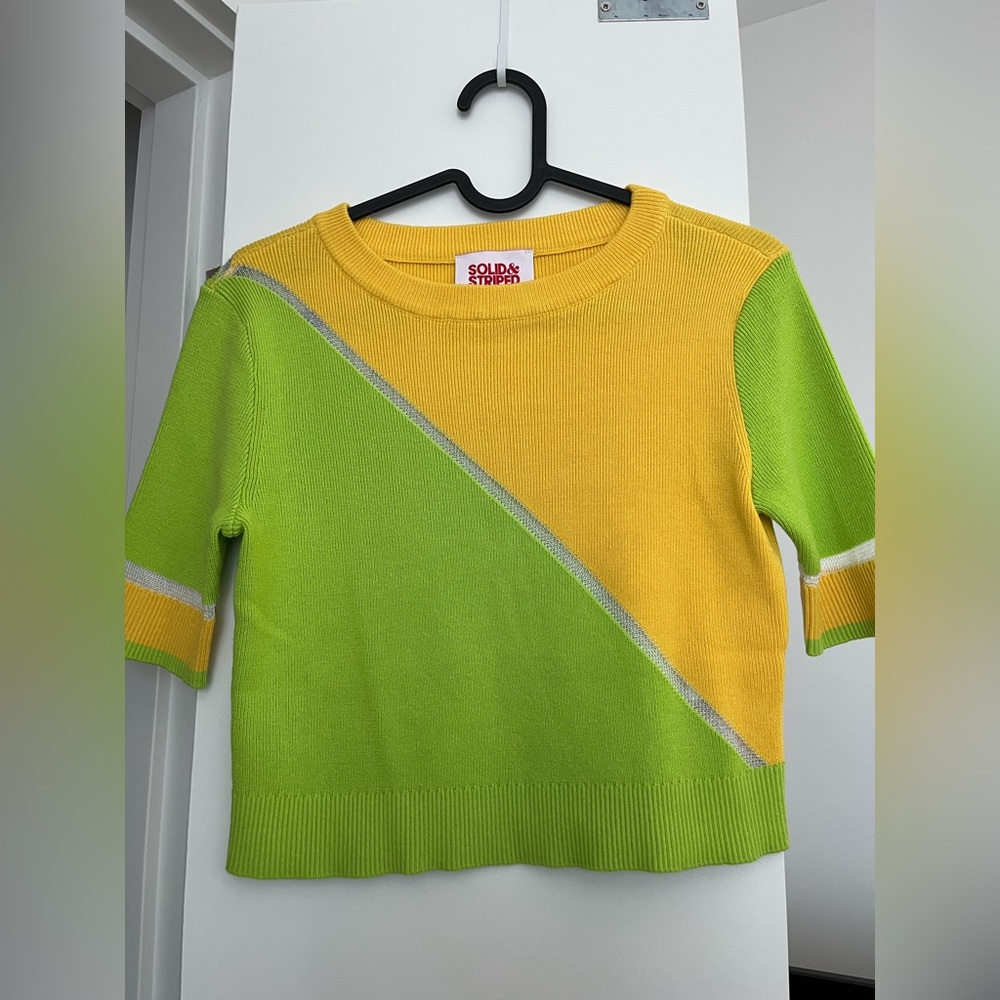 SOLID & STRIPED Yellow and Green Colorblock Top